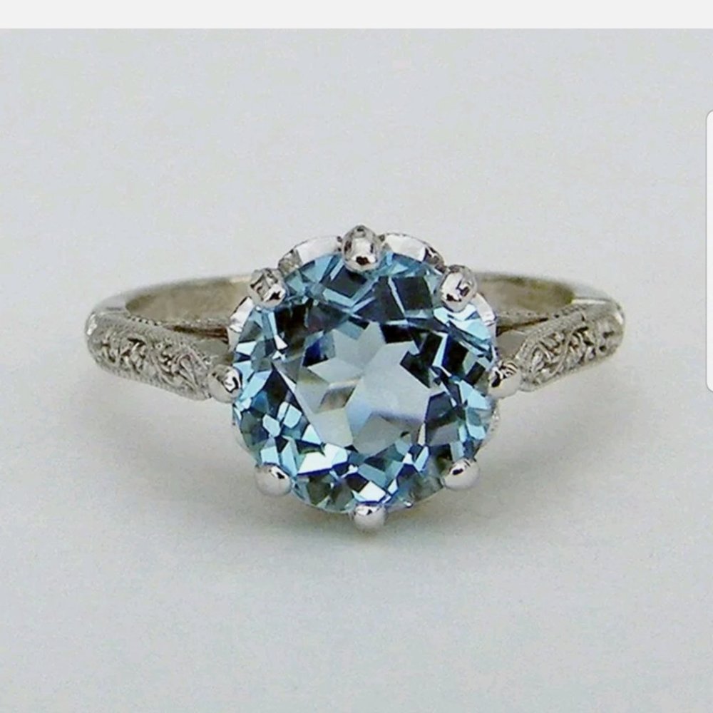 18k WHITE GOLD OVER S925 STAMPED BLUE RING